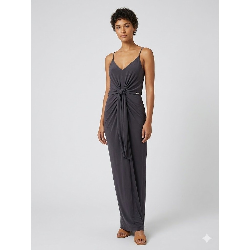 MISA Los Angeles Maxi Dress Front Tie‎ Wrap Jersey Charcoal Grey Size M